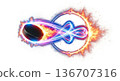 Hockey puck flying with dynamic fire and neon energy trails 136707316