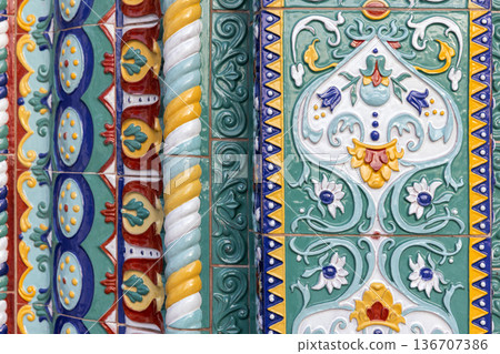 Ornate colorful ceramic tiles with colorful patterns 136707386