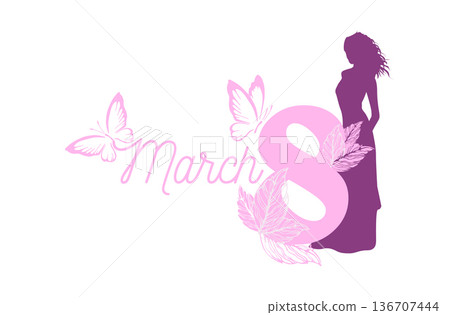 International Womens Day holiday banner. Postcard for March 8. Stock vector illustration. hand drawn. Not AI. International Womens Day holiday banner. Postcard for March 8. Stock vector illustration. hand drawn. Not AI. 136707444