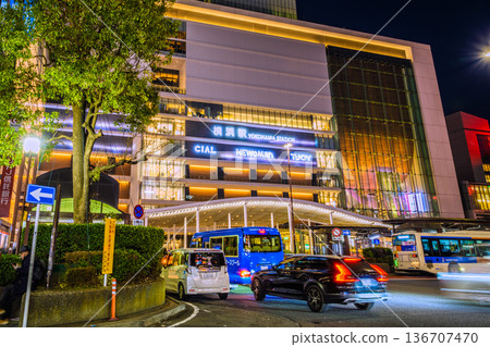 Yokohama cityscape in Japan. Elderly people smoking (left). The number of elderly people smoking around Yokohama Station is rapidly increasing... Traffic violations... 136707470