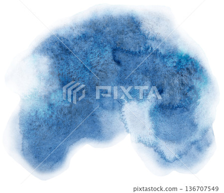 Blue watercolor spot, isolated illustration. Hand painted design element, copy space 136707549