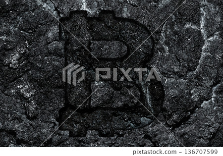 刻在漆黑基岩上的比特幣數位貨幣符號（經過修飾和著色的圖像） 136707599