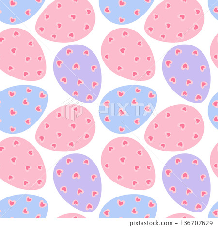 Multicolor Easter Eggs with heart ornament Seamless Pattern Creative Easter colorful Backdrop design. Isolated Vector illustration Easter Greetings Social Media post or wrapping and wallpaper Thematic 136707629