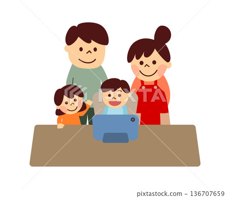 兒童與家庭觀看平板電腦 136707659