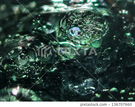 Abstract emerald bubbles with metallic liquid texture beautiful unique image 136707660
