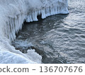 Snow and ice buildup on the Baltic Sea coast in winter 136707676