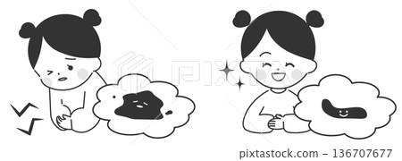 Children's diarrhea and healthy stools: before and after (black and white) 136707677