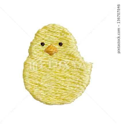 【坐著的小雞】手工刺繡插畫素材 136707846