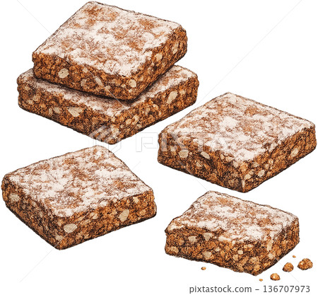 Hand drawn colored pencil Basler Leckerli illustration, Swiss cookie, transparent background 136707973