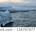 Snow- and ice-covered breakwaters in the Baltic Sea in winter 136707977