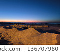 Snowy ice formations and a beautiful sunset on the Baltic Sea coast 136707980