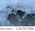 Unique natural ice forms of frozen water in winter, ice background 136707986