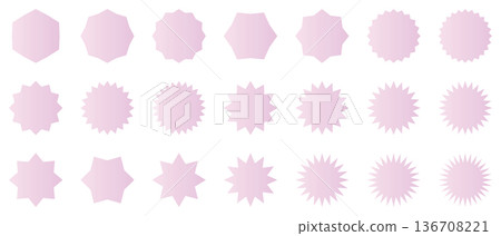 A set of jagged circular frames and badges with beautiful pink and purple gradients A set of jagged circular frames and badges with beautiful pink and purple gradients 136708221