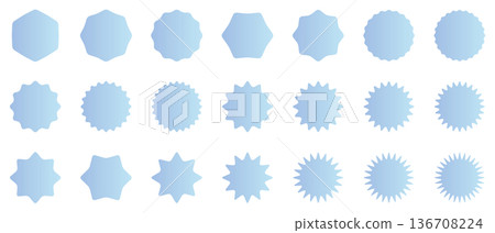 A set of jagged circular frames and badges with beautiful light blue gradations A set of jagged circular frames and badges with beautiful light blue gradations 136708224