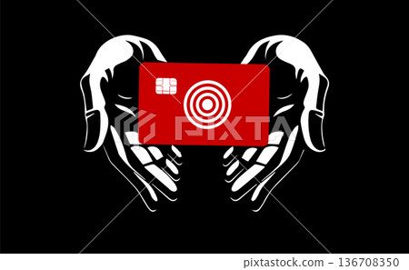 Bank card in hand. Save money. hand drawing. Not AI, Vector illustration Bank card in hand. Save money. hand drawing. Not AI, Vector illustration 136708350