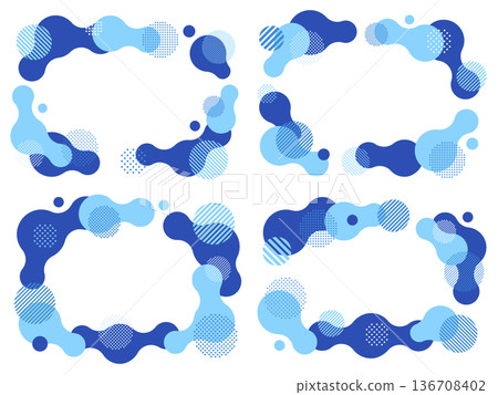 淺藍色和藍色相連的圓圈、圓點和條紋圖案圓形裝飾框套裝 136708402