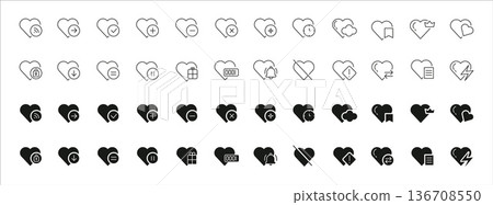 Heart Bundle, Line and Solid Icons for Interaction, Health, Love, and Social Media Actions in Clean Editable Stroke Style, Vector Illustration Heart Bundle, Line and Solid Icons for Interaction, Health, Love, and Social Media Actions in Clean Editable Stroke Style, Vector Illustration 136708550