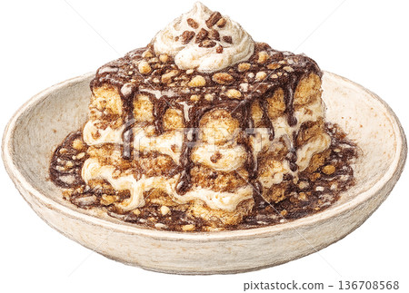 Hand drawn colored pencil sponge cake dessert illustration, Hungarian dessert, transparent background 136708568