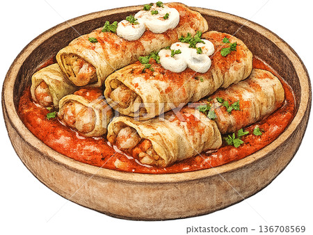 Hand drawn colored pencil stuffed cabbage illustration, Hungarian food, transparent background Hand drawn colored pencil stuffed cabbage illustration, Hungarian food, transparent background 136708569