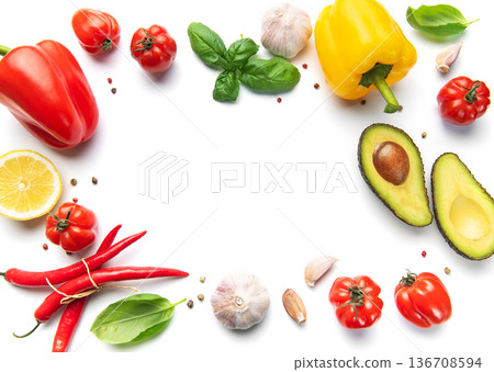 Fresh healthy vegetables for cooking on white background Fresh healthy vegetables for cooking on white background 136708594