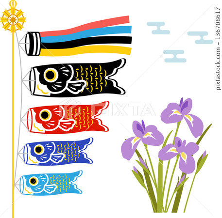 鯉魚旗和春花兒童節簡易插畫集 136708617