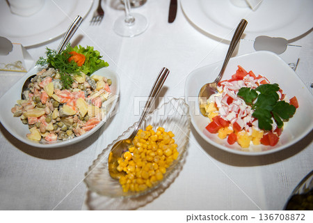 Traditional Celebration Table With Cold Salads Traditional Celebration Table With Cold Salads 136708872