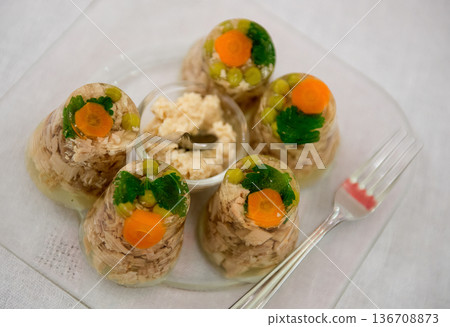 Molded Meat Aspic With Vegetables 136708873