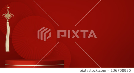 Happy Chinese new year 2026 with circle podium for show product and decoration China on red color style background.3D rendering 136708950