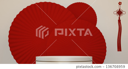 Year of China red concept Podium, minimal geometric design.3D rendering 136708959