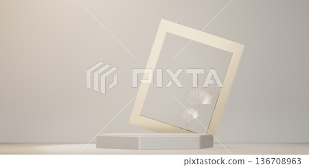 Chinese white and gold podium design on white background design. 3D rendering Chinese white and gold podium design on white background design. 3D rendering 136708963