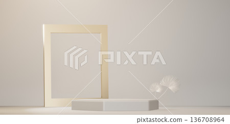 Chinese white and gold podium design on white background design. 3D rendering Chinese white and gold podium design on white background design. 3D rendering 136708964