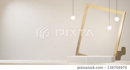 Chinese white and gold podium design on white background design. 3D rendering 136708978