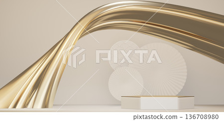 Chinese white and gold podium design on white background design. 3D rendering Chinese white and gold podium design on white background design. 3D rendering 136708980
