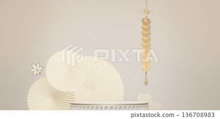 Chinese white and gold podium design on white background design. 3D rendering 136708983