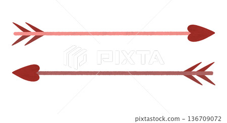 Red, pink arrows with hearts. Set of elements for Valentine's Day in a flat style. Watercolor, pastel. Highlighted design element for printing, prints Red, pink arrows with hearts. Set of elements for Valentine's Day in a flat style. Watercolor, pastel. Highlighted design element for printing, prints 136709072