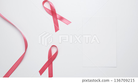 Pink ribbons representing awareness and prevention of breast cancer 136709215