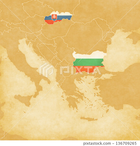Ocher map of Balkans - Slovakia and Bulgaria 136709265