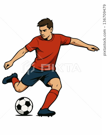 Soccer Player Kicking Ball Vector Illustration 136709479