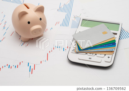 Stock chart, calculator and credit card Stock chart, calculator and credit card 136709562