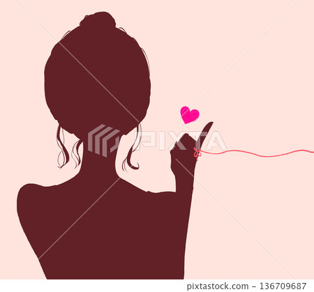 一位梳著髮髻的女子剪影，髮髻上繫著命運的紅線。 136709687