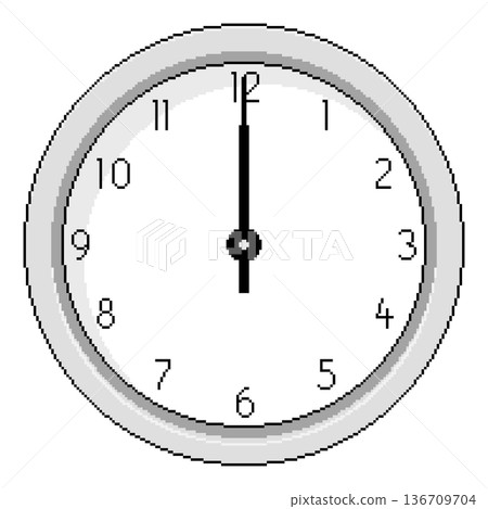 Pixel Art Clock at Twelve O'Clock - Vector Illustration 136709704