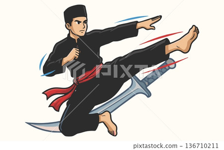 Illustration of someone practicing Pencak Silat Illustration of someone practicing Pencak Silat 136710211