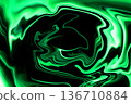 黑色背景和綠色發光流體光束 136710884
