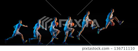 Basketball player jump progression in motion sequence Basketball player jump progression in motion sequence 136711110