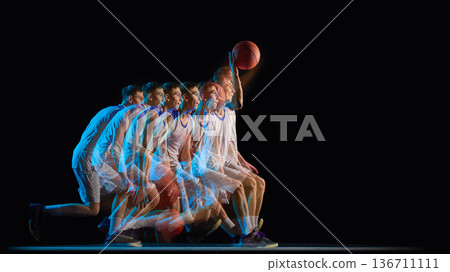 Basketball player preparing shot stroboscopic effect. 136711111