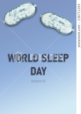 World sleep day. Sleeping mask with text. Health, well being and melatonin concept. Vertical World sleep day. Sleeping mask with text. Health, well being and melatonin concept. Vertical 136711263