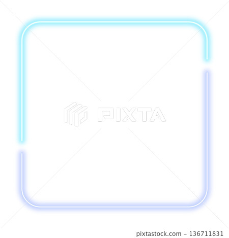 Soft neon line square frame in light blue and blue-purple. Transparent PNG. Rounded corners, minimalist design. 1:1 size. Soft neon line square frame in light blue and blue-purple. Transparent PNG. Rounded corners, minimalist design. 1:1 size. 136711831