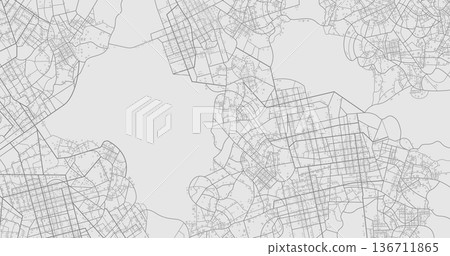 Grey urban city map background with detailed street network and building shapes. Minimalist town plan texture for architecture design. Vector illustration. 136711865