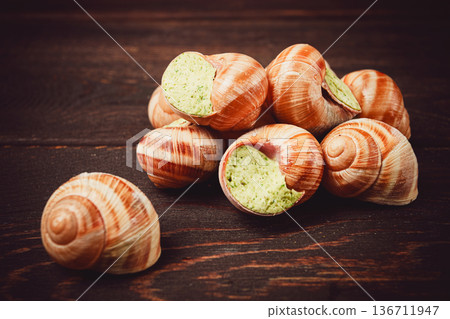 grape snails , stuffed in burgundy, french cuisine, 136711947