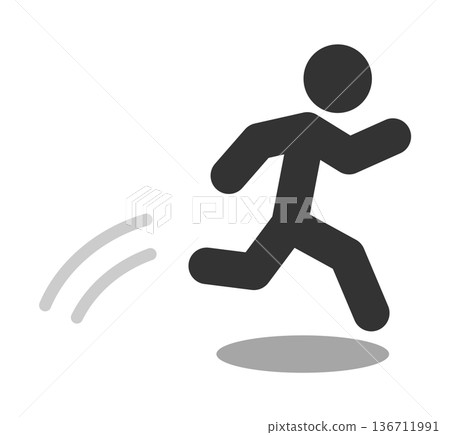 Pictogram of a person running and jumping out Pictogram of a person running and jumping out 136711991